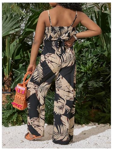 Image of Floerns Girl's 2 Piece Outfit Hawaiian Tropical Crop Cami Tops and Boho Pants Set