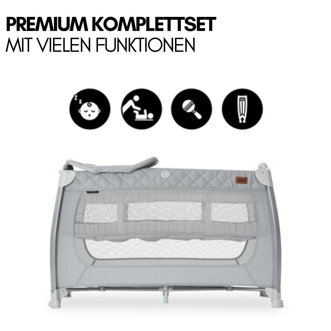 hauck Reisebett Play N Relax Center mit Wickelauflage, höhenverstellbar und seitlichem Einstieg - Quilted Grey