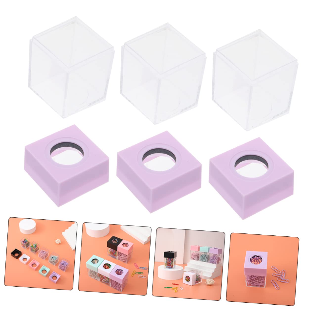 STOBOK 9 Pz Secchio Portaoggetti per Graffette Organizzatore di Graffette Magnetiche Porta Forcine Porta Carta da Scrivania Porta Graffette Il Clip Magnetica Plastica Ufficio Viola