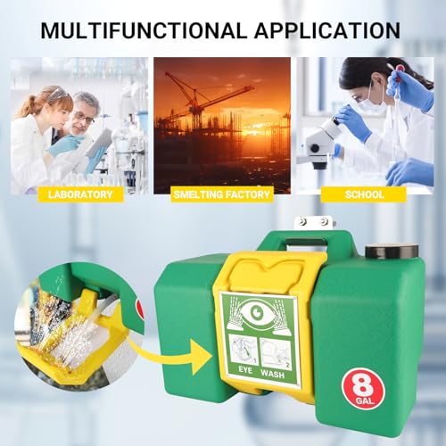 Image of Portable Eyewash Station - Eye Wash Station with Ansi Certified OSHA-Approved, Wall Mount Eye Washing Station with Dual Spray (8gallon)