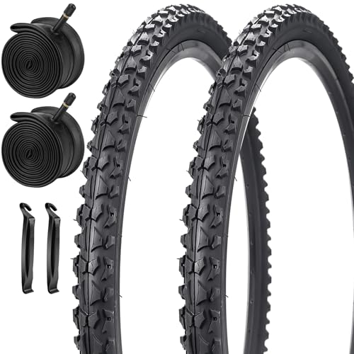 Amazon SIMEIQI 24 Inch Mountain Bike Tyres 24 x 1.95 Foldable Replacement Tyres with 24" Bike Inner Tube Schrader Valve 32mm Butyl Rubber for 24 Cycling MTB Road Bicycle #ad