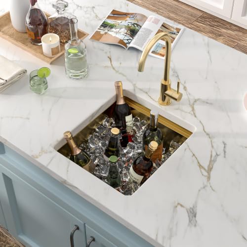 Image of 15 inchx17 inch Gold Bar Prep Sink Undermount Workstation | Brushed Gold NANO-PVD 16 Gauge T304 Stainless Steel Single Bowl Under Counter Basin for RV Kitchen Wet Bar Prep Station