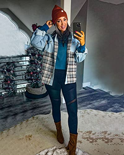 Btfbm 2023 Women's Button Down Denim Jackets Long Sleeve Lapel Casual Fall Shirts Shackets Plaid Jacket With Pockets(Denim Light Blue, Large) #TOP5