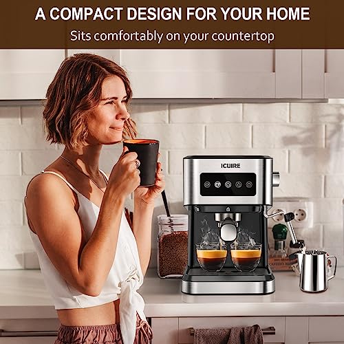 Icuire Espresso Machine With Milk Frothing Pitcher, 20 Bar Expresso Coffee Machine, 1.5L Removable Water Tank, Semi-Automatic Coffee Machine With Steam Wand For Espresso, Latte, And Cappuccino, 1050W #TOP7