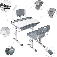 Vista 8 de LVYUAN Juego de escritorio y silla para niños de altura ajustable, amplio cajón de almacenamiento, con escritorio inclinado ajustable, soporte