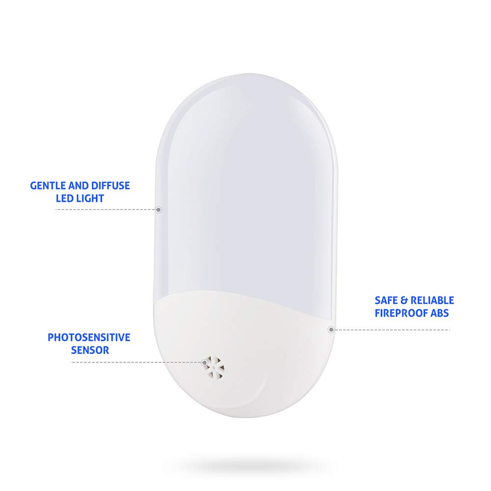 La luz del Sensor Movimiento, US Socket Plug-in Night Lights, On/Off automático Caliente lámparas luz Blanca, LED energéticamente eficiente, niños, Pasillo, baño, Escaleras (Paquete de 4)