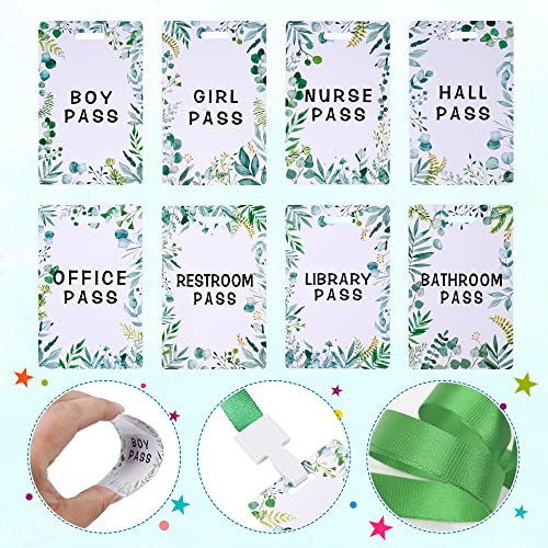 48 Pieces Greenery Flora Eucalyptus Passes Set: 24 Pieces Passes And 24 Pieces Lanyards Hall Pass Restroom Pass Bathroom Pass Nurse Pass Library Pass Office Pass Girl Pass Boy Pass(Eucalyptus) #TOP2
