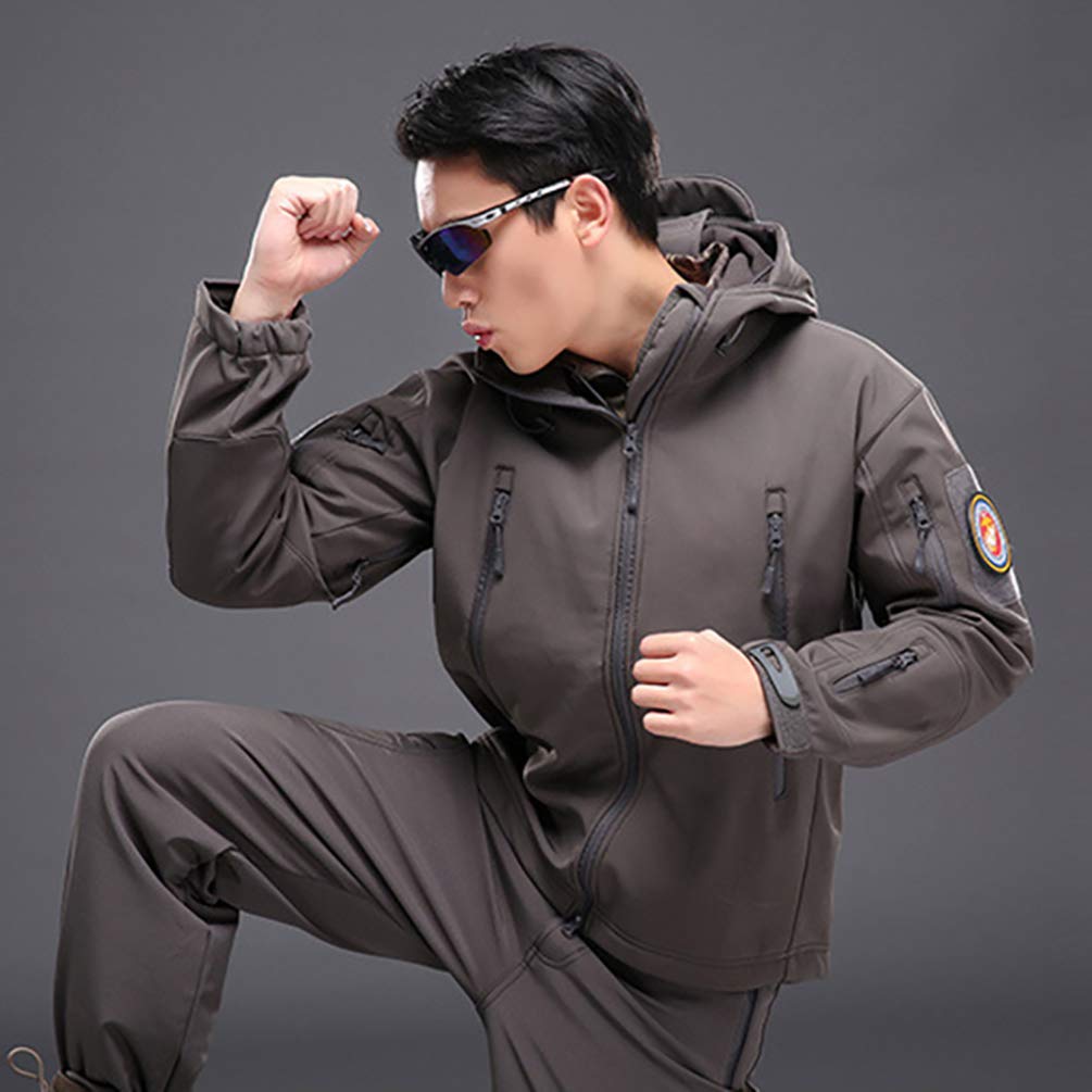 Uomo Tattico Softshell Giacca con Cappuccio Camouflage Autunno Inverno Outdoor Militare Pile Fodera Impermeabile Antivento Giubbotto Sci Cappotto Trekking Caccia