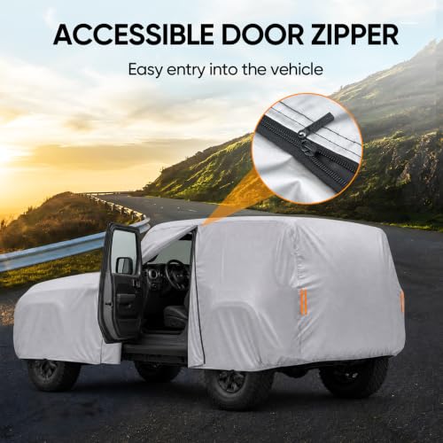 Image of Car Cover for Jeep Wrangler 2 Door 1987-2026 JK JL CJ YJ TJ Outdoor Waterproof Sun Rain Snow Hail UV Protection with Driver Door Zipper,Silver