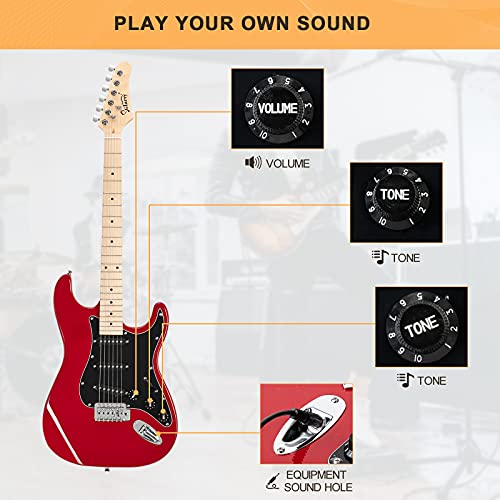 Image of GLARRY Full Size Electric Guitar for Music Lover Beginner with 20W Amp and Accessories Pack Guitar Bag (RED, 39 inch Right Handed)