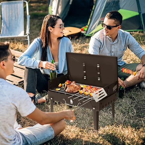 Przenośny grill na węgiel drzewny, składany zestaw do grillowania, łatwy do przenoszenia, na zewnątrz, mały grill na kemping, patio i piknik