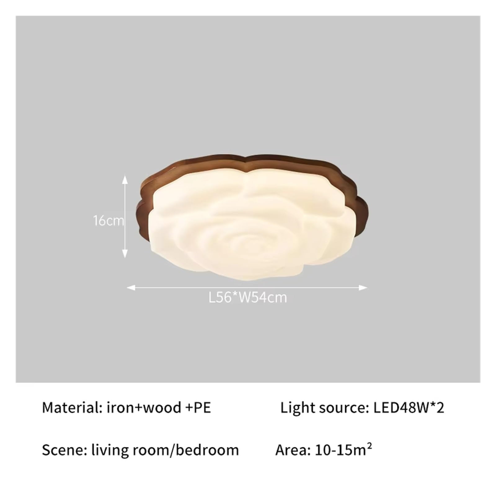 Lampada da soffitto in Legno per Camera da Letto, Soggiorno, Studio, Lavoro, Lampada a LED in Noce con Finitura Rosa, apparecchio di Illuminazione Spaziale.