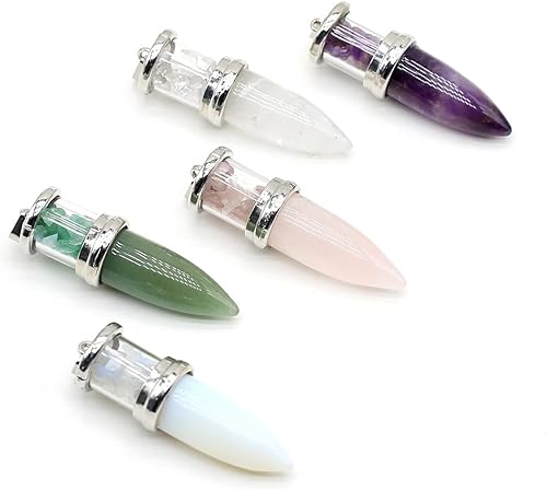 LHJ 4 colgantes de piedra natural en forma de bala, curativo, chakra, cuarzo, ágata, cristal para hacer joyas, decoración de collares, meditación,
