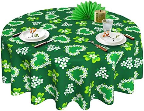 CEZEHAJI St. Patrick's Day Tablecloth for Round Tables 60 Inches Green and White Check Clover Lucky Trucks Spring Table Clothes.Washable Polyester for Dining Table, Buffet Parties and Camping