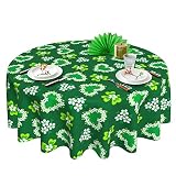 CEZEHAJI St. Patrick's Day Tablecloth for Round Tables 60 Inches Green and White Check Clover Lucky