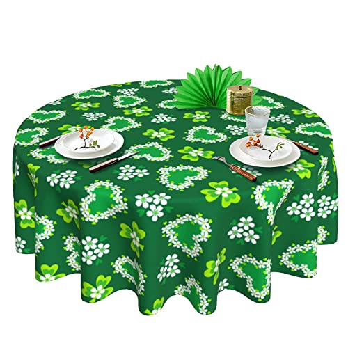 Cezehaji St. Patrick's Day Tablecloth For Round Tables 60 Inches Green And White Check Clover Lucky Trucks Spring Table Clothes.washable Polyester For Dining Table, Buffet Parties And Camping #TOP2