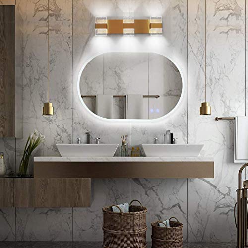 Dailyart Bathroom Vanity Lights Fixtures 3 Light Modern Bathroom Lighting Fixtures Over Mirror 26 Inch 18W Led Vanity Light Luxury Led Light Wall Bathroom Gold Brass Cool White 6000k