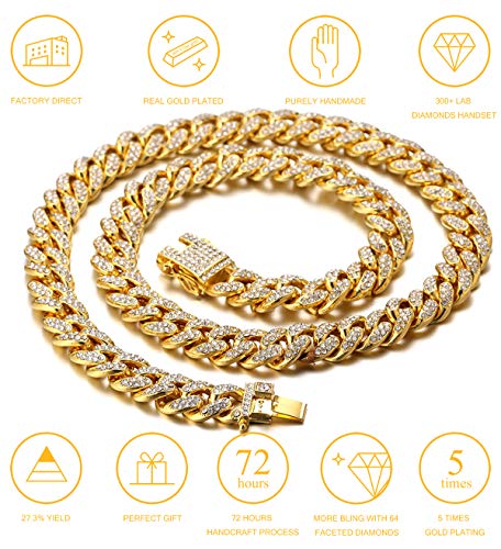 Halukakah Goldkette Iced Out für Hund,Diamant Kubanische Halskette Kragen 14MM 18 Karat Echt Vergoldet 40cm Größe S mit KOSTENLOSER Geschenkbox,Nur Dekoration