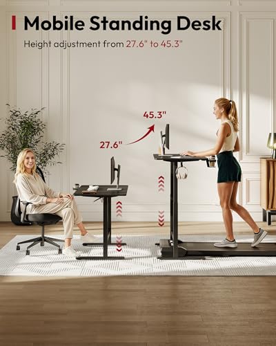 Image of SANODESK Mobile Workstation Standing Desk with Gas-Spring Lift, Rolling Desk 32x20''Adjustable Height, One-Piece Desktop Workstation,Walking Pad & Treadmill Compatible, Portable Home Office