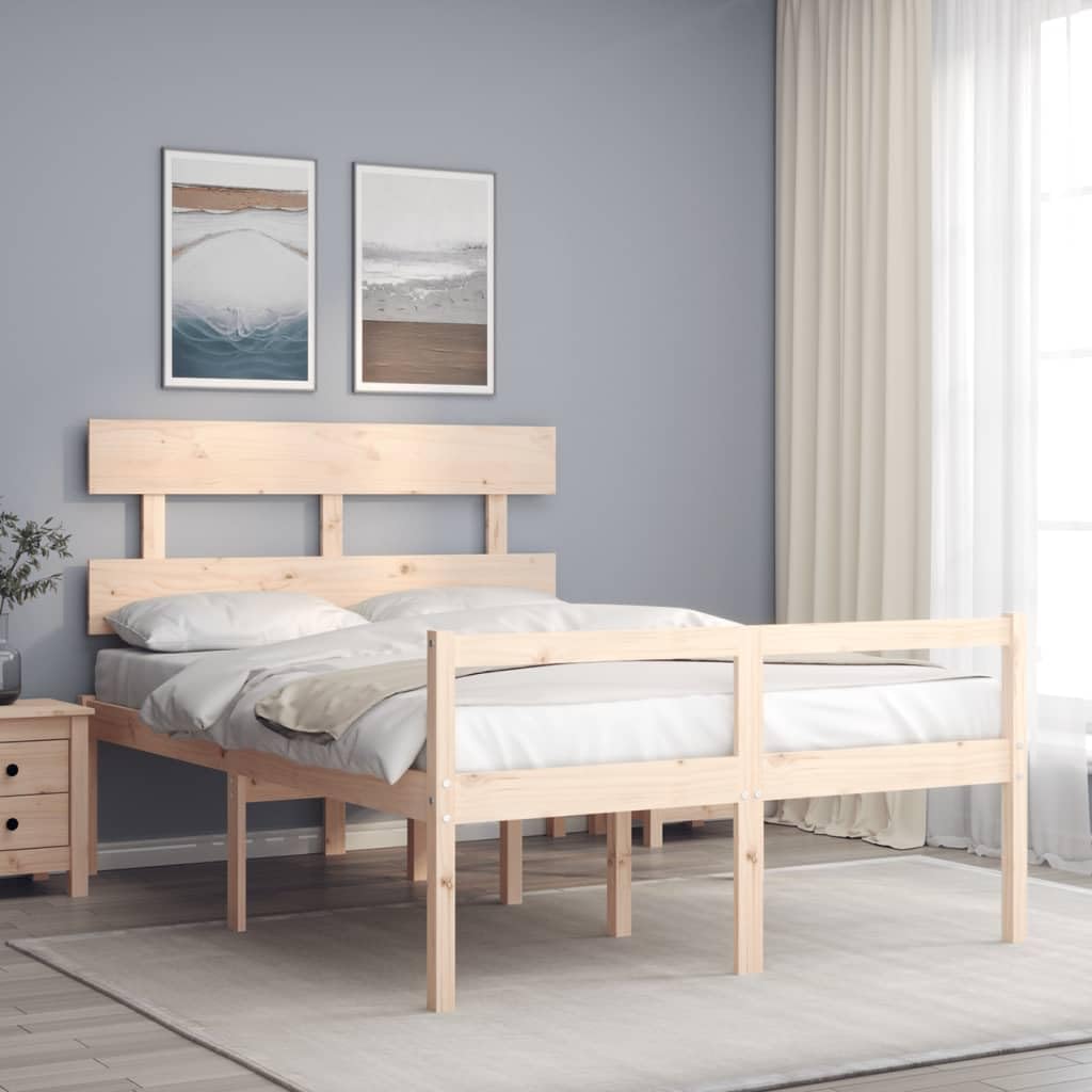 Massives Kiefernholz Seniorengerecht 120x200 cm Braun | Seniorenbett mit Kopfteil 120x200 Massivholz Kiefer Bettgestell mit Lattenrost Stauraum Hohe Sitzhöhe Pflegeleicht