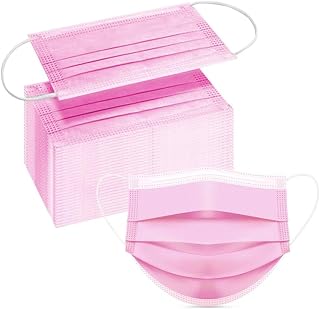 DC-BEAUTIFUL 100 Pack Pink 3-Ply Disposable Face Masks for Adults - Elastic Earloop, Nose Clip, Breathable Protection