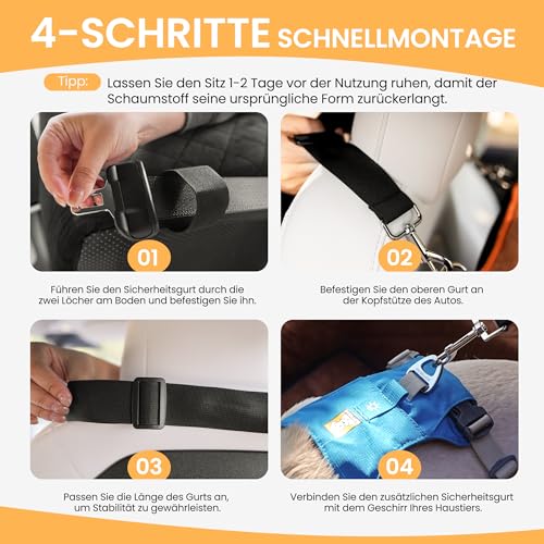 HiPetpy Hunde Autositz –Autositz mit Decke & dickem Kissen für kleine Hunde bis 14 kg/30 lb, Erhöhtes Design mit Sicherheitsleine, rutschfestes Hundebett fürs Auto mit Aufbewahrungstaschen (Braun)