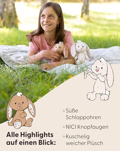 NICI Kuscheltier Hase Hellbraun 20cm - Stofftier aus weichem Plüsch, niedliches Plüschtier zum Kuscheln und Spielen, für Kinder & Erwachsene, tolle Geschenkidee - 61459