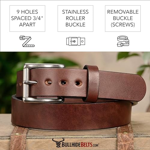 Bullhide Belts, Non Stitched Mens Leather Belt for Work, CCW Carry, 1.50" Wide, USA Made3