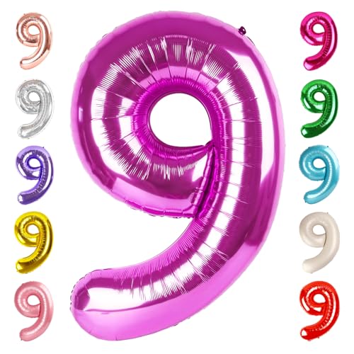 Image of 9 Balloon Numbers Birthday Decorations, 40In Rose Purple Balloons for Party | Eye-catching Appearance, Perfect Decorative Centerpieces, Convenient Self-sealing Structure, Widely for Various Occasions