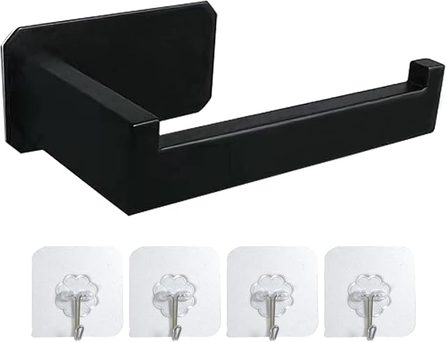 Toilet Roll Holder Self Adhesive Wall Mounted,3M Toilet Paper Holder Storage Stick On Wall,SUS 304 Stainless Steel No Drilling for Bathroom(Matt Black)