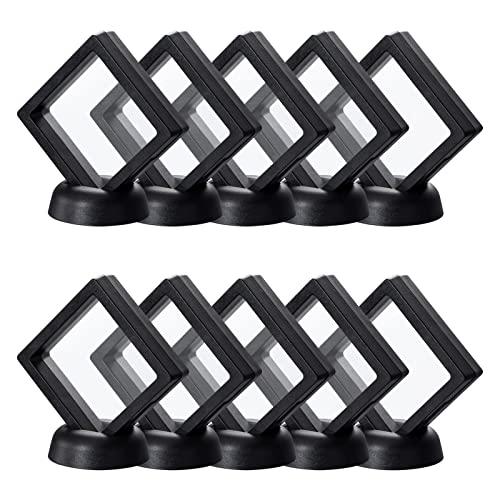 Uceoo - Marco flotante 3D negro, paquete de 10 unidades de 2.75 x 2.75 x 0.8 pulgadas/70 x 70 x 20 mm, soporte flotante para monedas con 10 bases para monedas, medallones, muestras de joyería