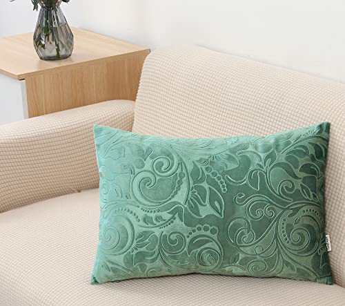 TangDepot Embossed Velvet Throw Pillow Cover-(12" x 18", C34 Teal)