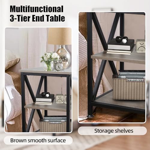 Image of End Tables Living Room Set of 2, 16 inch D x 16 inch W x 24 inch H, Indoor End Tables Living Room with Storage Shelf, Square End Table Set of 2, X-Shaped Night Stands for Bedroom, Farmhouse Wood Side Tables
