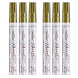 Gold Paint Markers Pens - Single color 6 Pack Permanent Oil Based Metallic Paint Pen, Medium Tip, Qu
