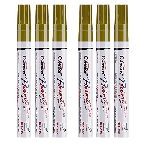 Gold Paint Markers Pens - Single Color 6 Pack Permanent Oil Based Metallic Paint Pen, Medium Tip, Quick Dry And Waterproof Marker For Rock, Wood, Fabric, Plastic, Canvas, Glass, Mugs, Canvas, Glass #TOP7