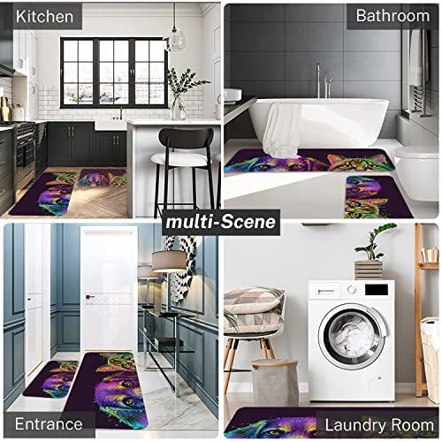 Artsocket Kitchen Rugs And Mats Non Skid Washable Set Of 2, Funny Cute Kitchen Runner Rug, Dog Cat Neon Pop Violet Animal Kitchen Floor Mat Under Sink Mat Throw Rug For Kitchen Doormat #TOP6