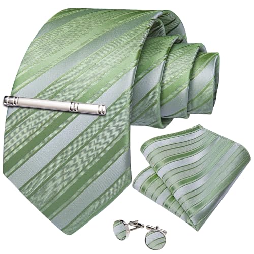 Image of DiBanGu Mens Tie Silk Plaid Striped Necktie and Pocket Square Cufflinks Tie Clip Set with Gift Box Formal Wedding Party