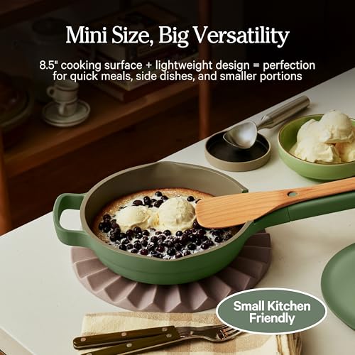 Image of Our Place Mini Always Pan | 8.5 inch Ceramic Pan with Modular Lid & Beechwood Spatula | Patented 10-in-1 Nonstick, Non-Toxic Cookware Made Without PFAS | Induction & Oven-Safe up to 450F | Sage