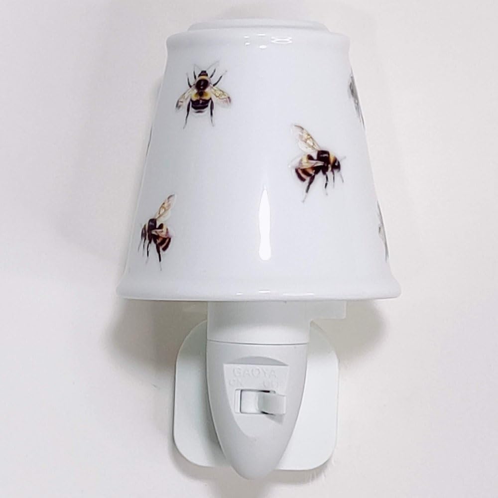Plug-in Night Lights - LED Bulb, UK 3 pin Socket (Bees - Conical Shade), Multicolour