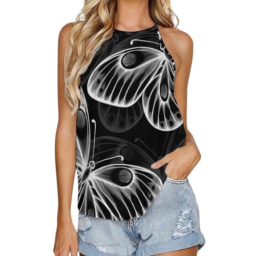 Womens Fashion Tank Tops, Round Neck Summer Camisole Blouses, Casual Halter Strap Flowy Shirts
