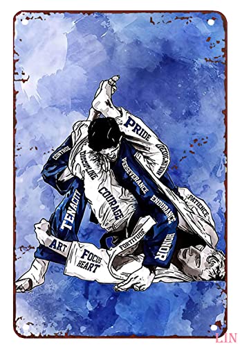 Metal Wall Decor for Bedroom Jiu Jitsu Players Poster Fighting Martial Arts Poster Bjj Wall Decor Wrestler Room Decor Jiu-Jitsu Room Decor Tin Sign Chic Art Wall Metal Funny Signs Gift 8x12 inch