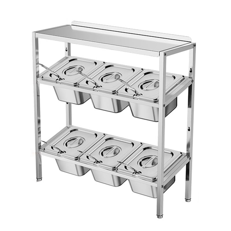 Étagère à épices en acier inoxydable, distributeur d'assaisonnements et sauces, pour buffet et cuisine, garde-manger, présentoir à fruits (argent-D, 53 x 18,5 x 53 cm)