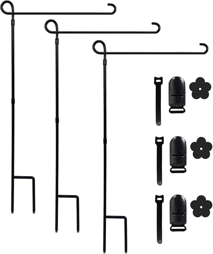 YEAHOME Garden Flag Holder Stand, Premium Yard Flag Holder Weather-Proof Metal Powder-Coated Flagpole with Clip and Stopper for Christmas Garden Flag, Outdoor Garden Decor Decoration