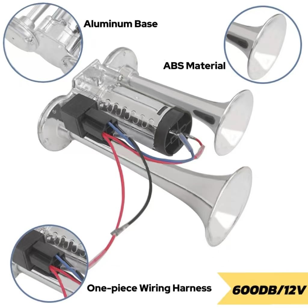 Aazon.co: 12V 600DB Car Air Horn, Super Loud Air Horn For Truck, Dual - View #13