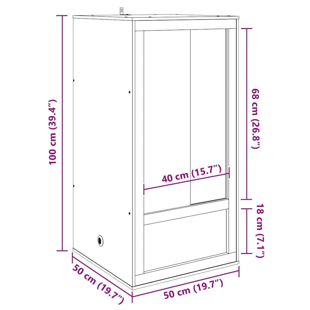Terrario marrone in OSB con vetro, 50 x 50 x 100 cm, casa per rettili con porta scorrevole, ventilazione e habitat versatile per anfibi, terrario del deserto, terrario della foresta pluviale