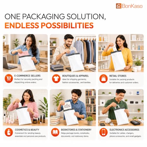 Image of BonKaso 10x14 Inch Poly Courier Bags with POD | 55 Mic Tamper-Proof Self-Seal Plastic Packaging Envelopes for Shipping, E-Commerce & Delivery - Secure Mailers (Pack of 200)