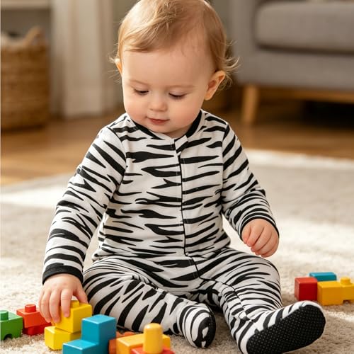 Image of Aablexema Baby Footie Pajamas with Mittens - 3Pcs Infant Cotton Footed One Piece Sleepwear Outfits