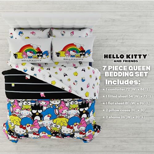 Image of Franco Collectibles Hello Kitty & Friends Bedding 7 Piece Super Soft Comforter and Sheet Set with Sham, Queen, (Official Licensed Product)