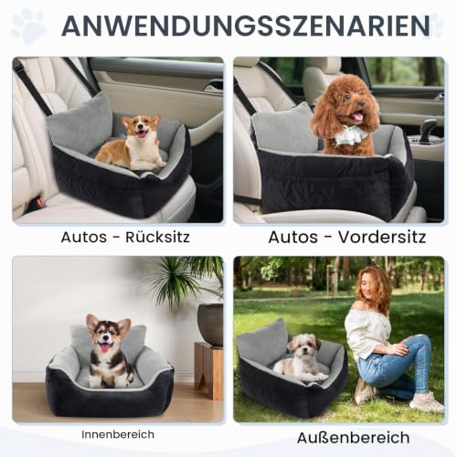 Otauoaea Hundesitz Auto Kleine Hunde bis 12 kg | Stabile Hunde Autositz mit 2 Sicherheitsgurten | Rutschfester Autositz Hund mit Abwaschbarer Sitzauflage | Weicher Hundeautositz Hundekorb Hundebett