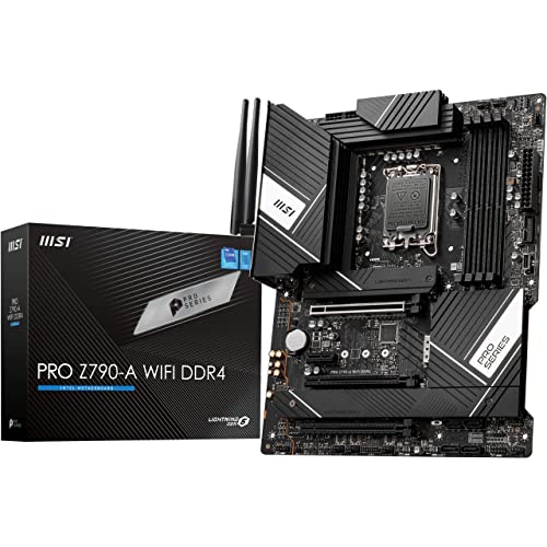 MSI PRO Z790-A WiFi DDR4 Motherboard, ATX - Unterstützt Intel CPUs der 12. und 13. Gen, LGA 1700-80A SPS VRM, DDR4 Memory Boost 5333+MHz/OC, PCIe 5.0 & 4.0 x16, 4 x M.2 Gen4, Wi-Fi 6E, 2,5G LAN